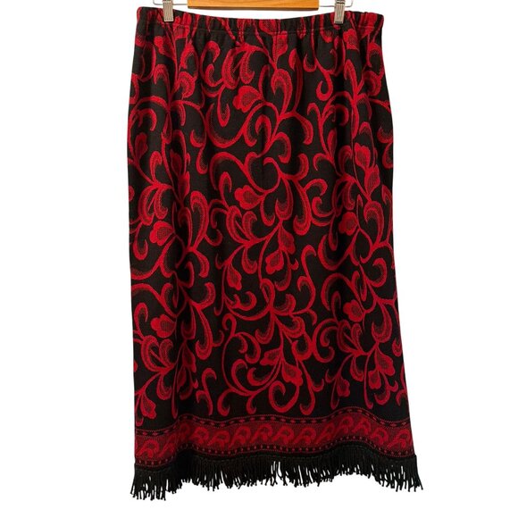 Nina Leonard Black & Red Fringe Skirt Size 1X 100% Acrylic skirt - Picture 8 of 12